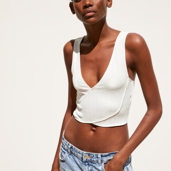 Zara TEXTURED WEAVE CROPPED TOP White L - Picture 4 of 6